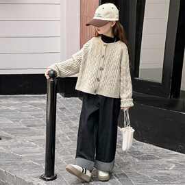 2025新款女童开衫女中大童秋冬洋气衣服儿童毛衣针织外套红色毛衣