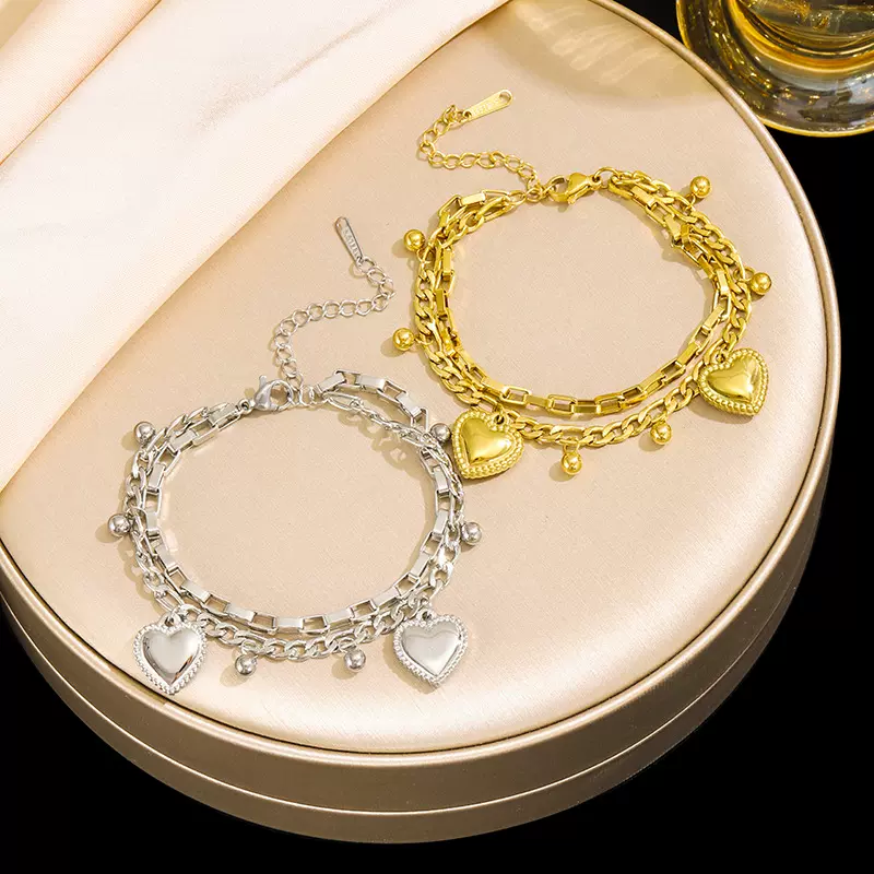 欧美法式配饰夸张嘻哈风手链双层叠链网红个性手饰钛钢不掉色饰品