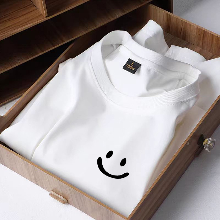 Verano de Hong Kong blanco cuadrado seda de hielo de cuello redondo camiseta de hombre impresa casualidad vintage camiseta de pareja