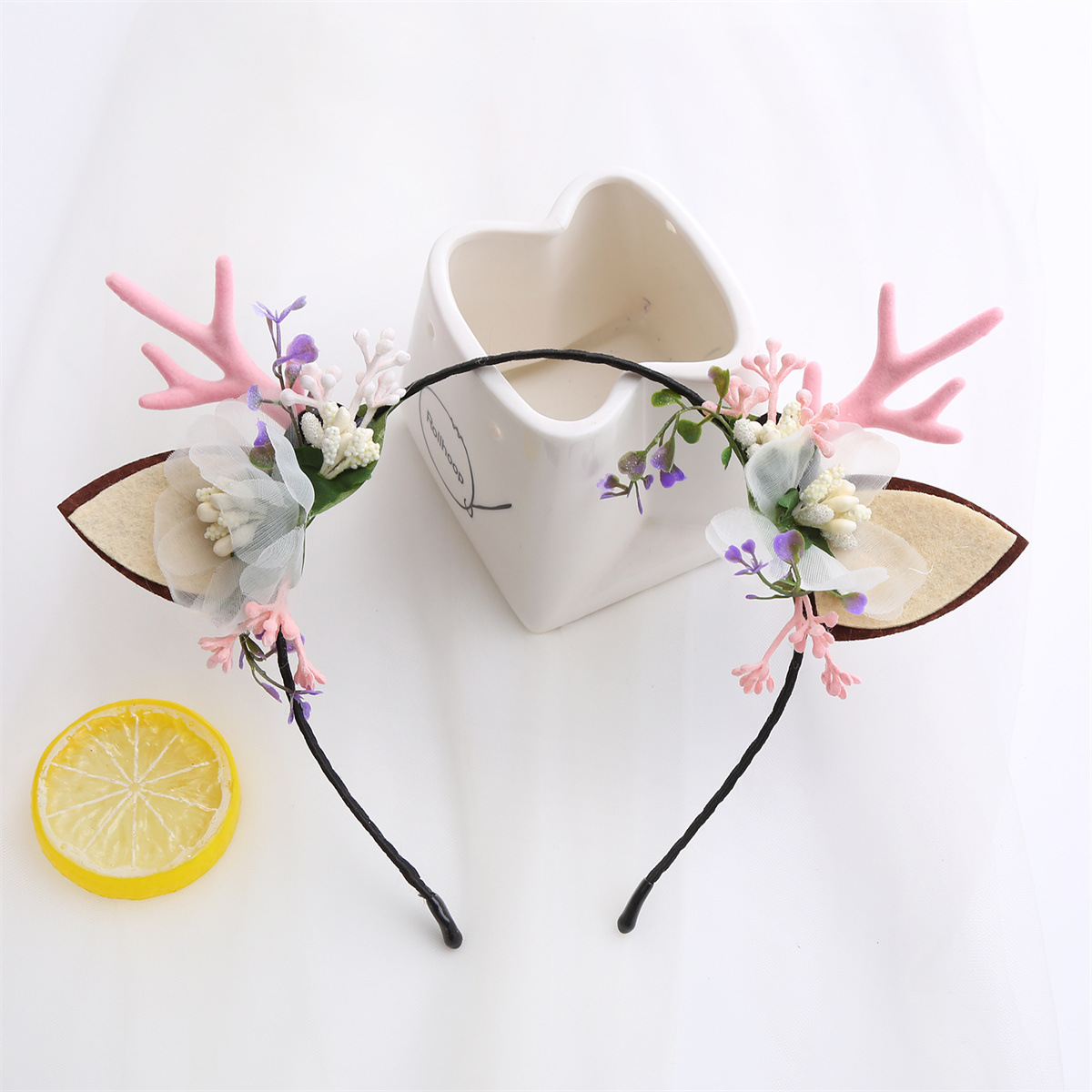 Los niños de Navidad cornamenta diadema venta al por mayor Rosa flocado pequeña cornamenta diadema DIY chica rendimiento accesorios para el cabello diadema