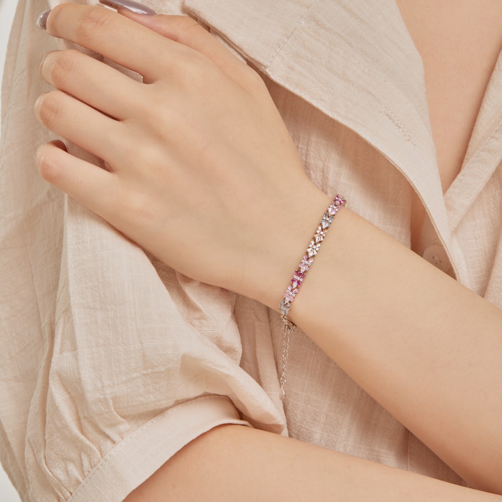 12g Weight Zircon Inlay Material Bracelets Classification 1 Piece Quantity Daily, Street Occasion 925 Sterling Silver Material Water Droplets, Heart Shape, Flower Pattern Women's Gender Inlay Design IG Style, Shiny Style 925 Sterling Silver Bracelets IG Style Shiny 15