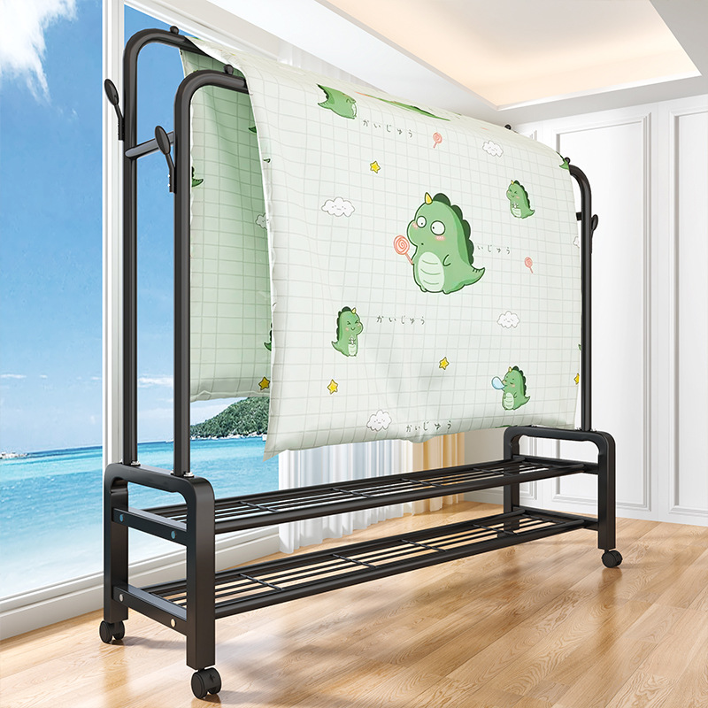 Tendedero de Ropa Plegable Móvil para Balcón y Dormitorio - Perchero de Pie para Hogar