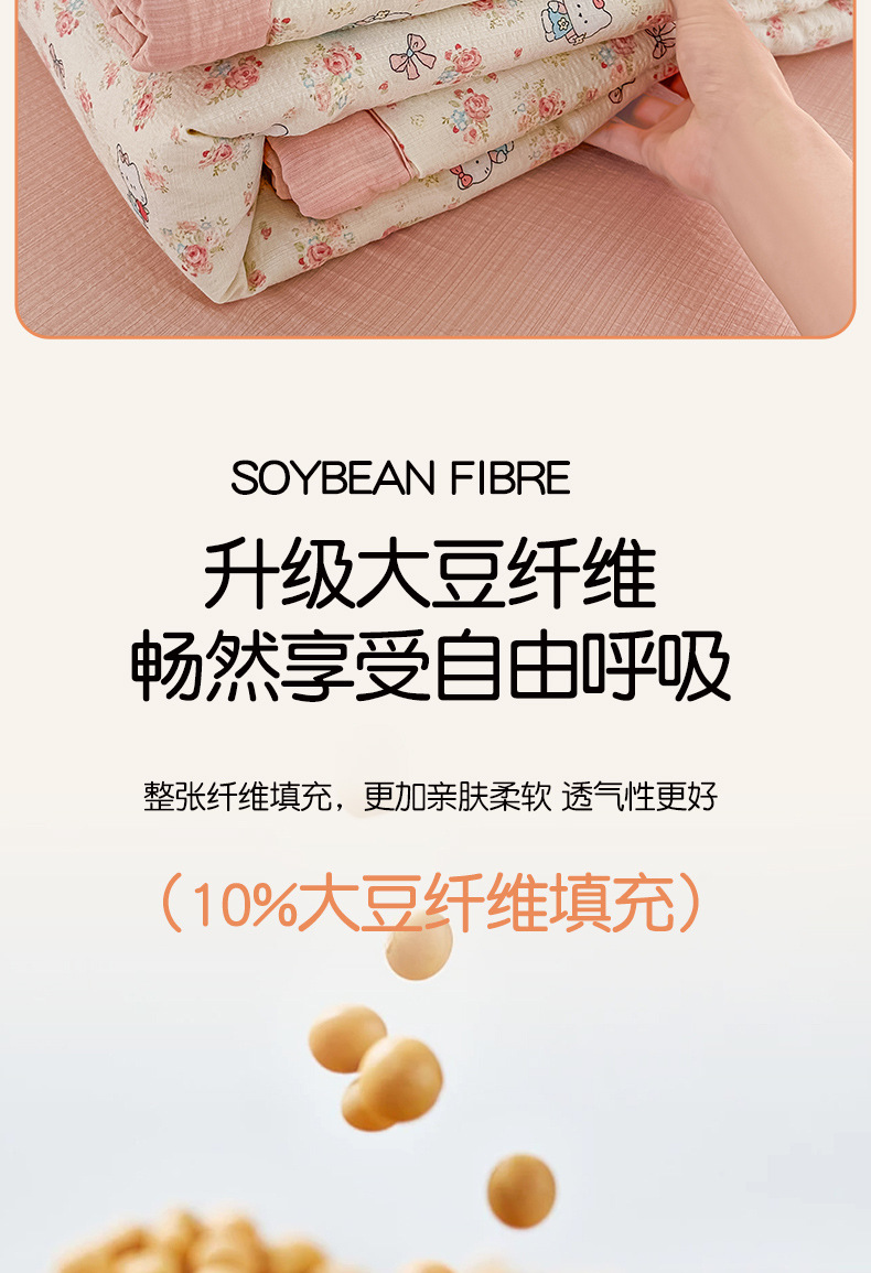 Class A Soybean Fiber Summer Quilt Set 4-Piece Summer Air Conditioning Quilt Baby Summer Cool Quilt Quilt Cover Student Dormitory Double-Layer Gauze Bedding Set 4