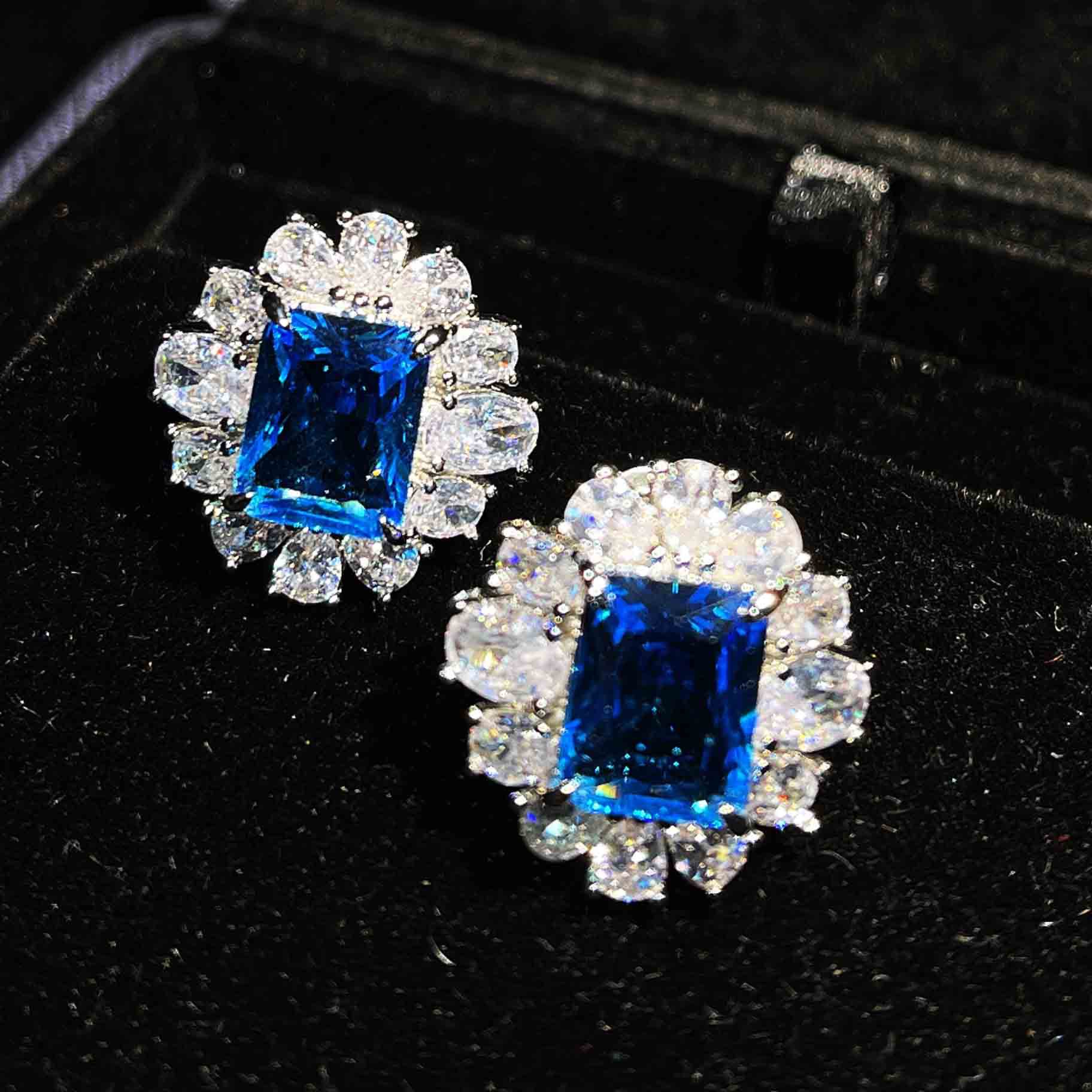 Color Treasure Set Ascher Yellow Diamond Topaz Blue Argyle Pink Square Diamond Ring Earrings Pendant display picture 15