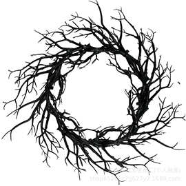 跨境万圣节黑色仿真枯枝花环配件室内家居楼挂玄关装饰挂件