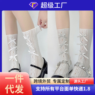 Japanese Style JK Sweet White Calf Socks Women's Spring and Summer Thin Lace Short Medium Socks Bow Milk White Piled Socks