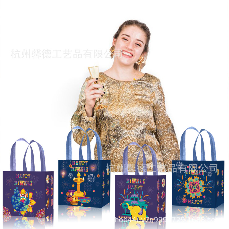 Wff032外国貿易インド排灯節diwali万灯節屠妖節日有底側不織布手提げ袋|undefined