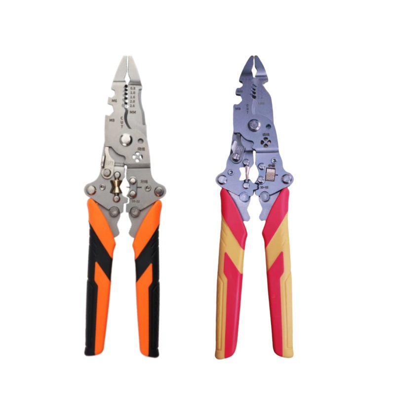 Nuevo alicates pelacables plegables con hebilla, cuchillas ajustables multifuncionales, cortadores de alambre enrollados a presión