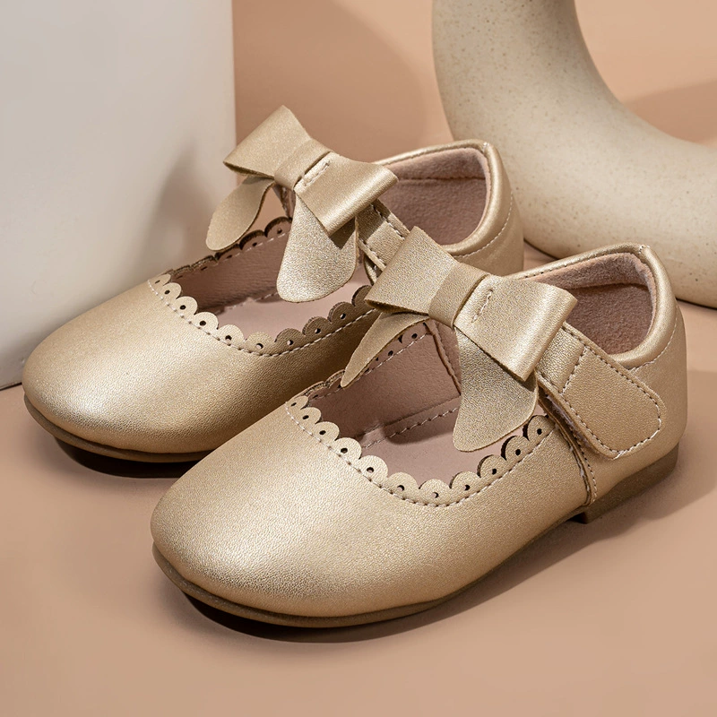 Трансграничные иностранные кожаные туфли для девочек детские туфли на мягкой подошве летние британские ветры липучки банты детская принцесса обувь