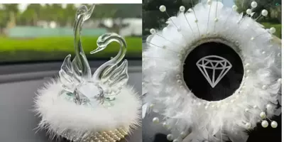 Aromatherapy Car ornaments - arrogant-swan-mink-fur-ornament-pearl-feather-cushion