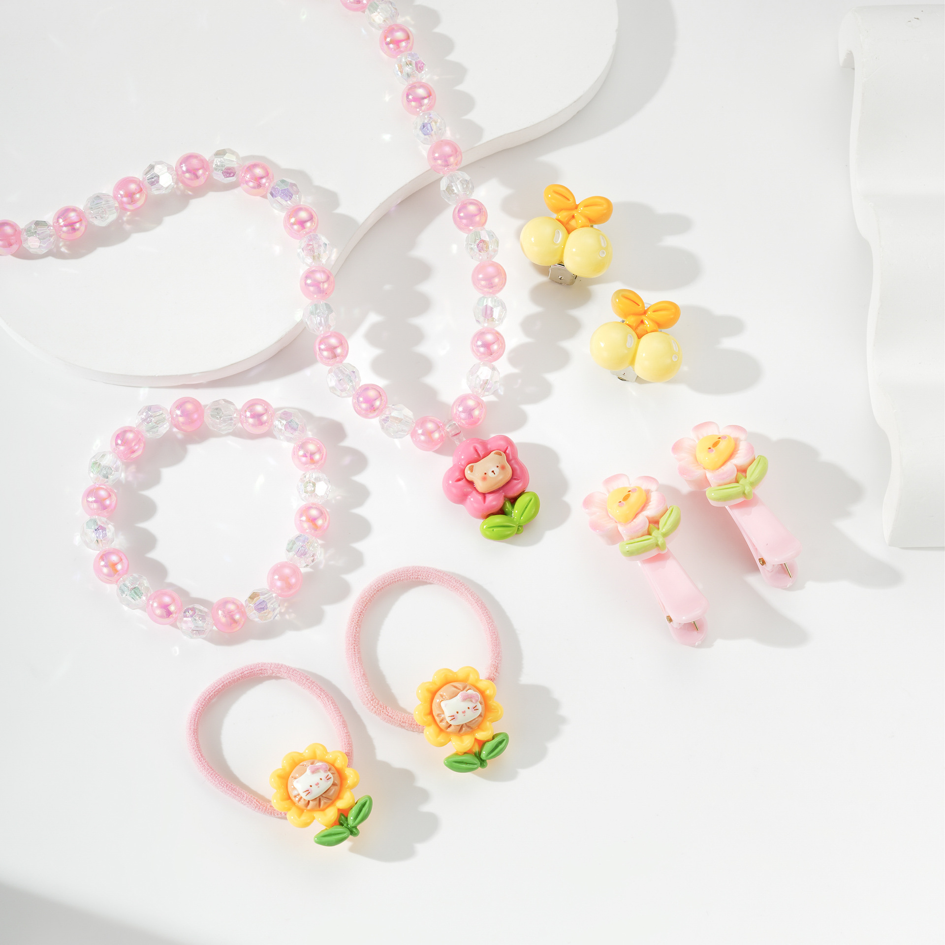 Resina transfronteriza encantadora dibujos animados flores de sol para niños cuentas collares brocas de pelo joyas de mano cubierta de joyas de niña pequeña image 1