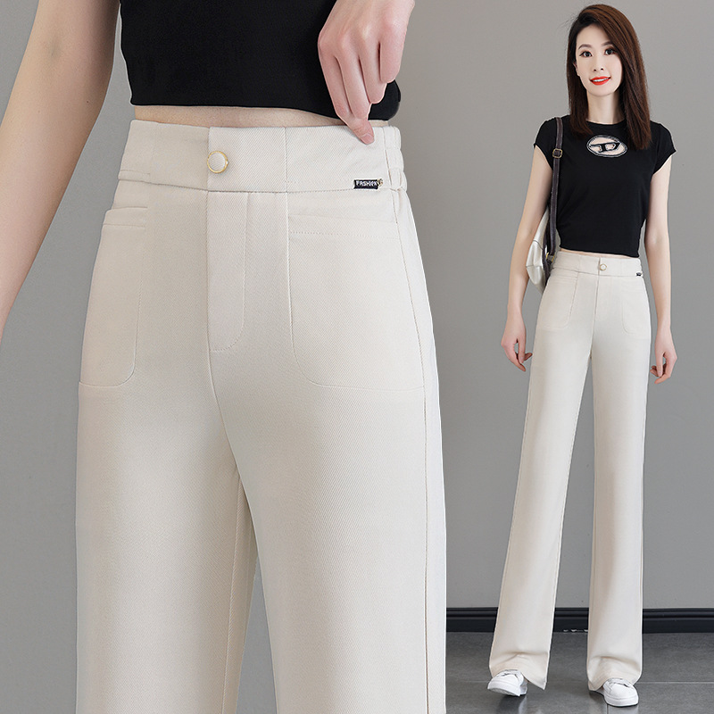 Straight flared pants for women Spring and Autumn 2024 New High waist small women's casual flared pants for work creamy-white