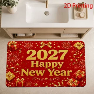 2027新年硅藻泥地垫 简约数字图案入户吸水防滑家用门口脚垫