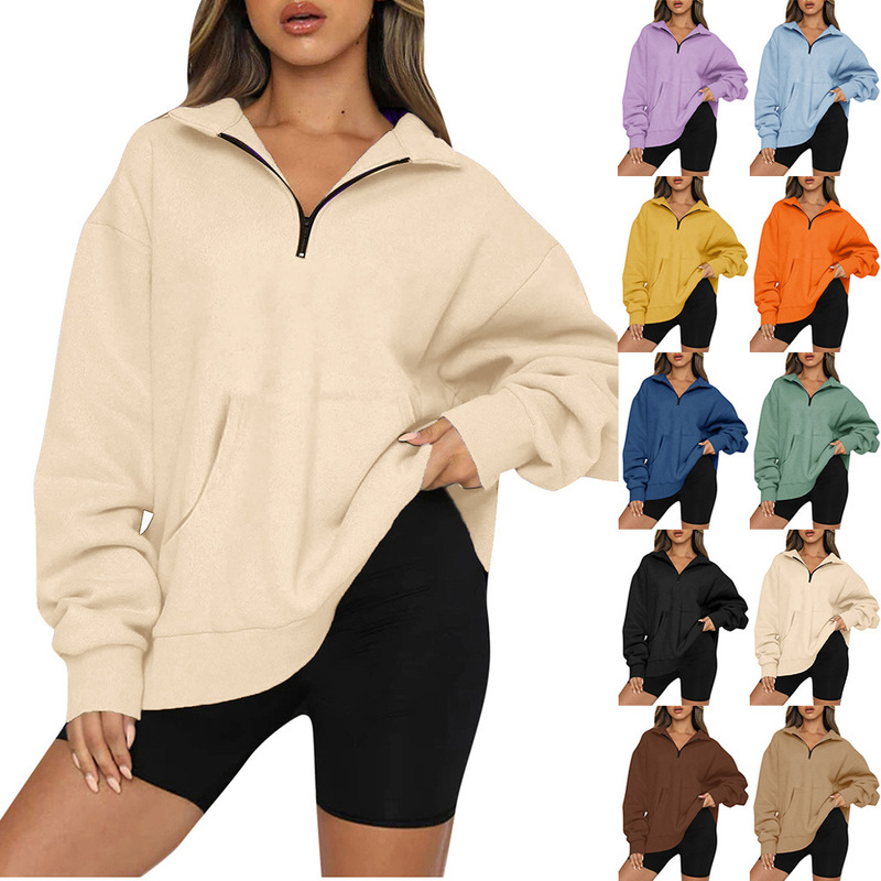 European and American Women's 2022 Autumn and Winter New Amazon Pocket Top Half Zipper Pullover Long Sleeve Sweatshirt Women European and American Women's 2022 Autumn and Winter New Amazon Pocket Top Half Zipper Pullover Long Sleeve Sweatshirt Women