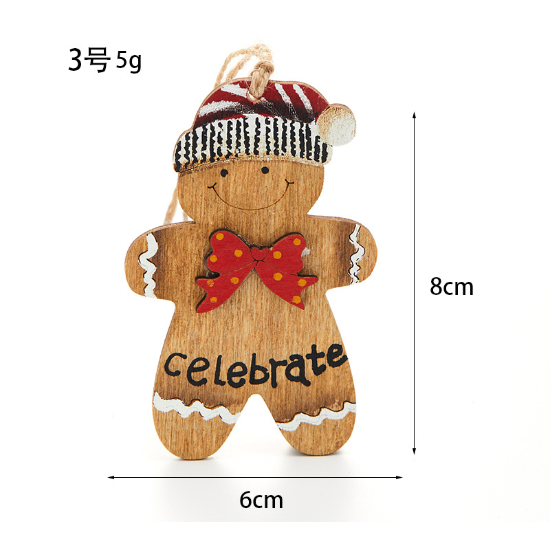 Buscando madera 8cm Navidad pintada a mano pan de jengibre hombre pequeño colgante decoración de Navidad escenario decoración de props
