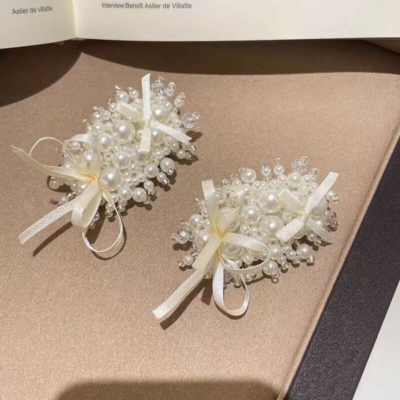 フレンチバレエ风パールリボンリボンヘアクリップ甘美高级感シンプル気品前髪サイドクリップティアラ|undefined