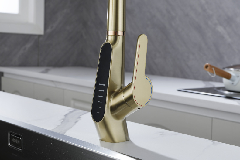 Konishi hydroelectric power digital display kitchen faucet pull-out sink faucet with brushed gold color undefined