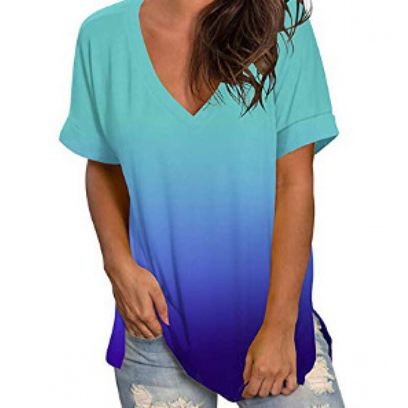 Flat cloth 2023 spring new V-neck short sleeve T-shirt factory direct casual Joker short sleeve
