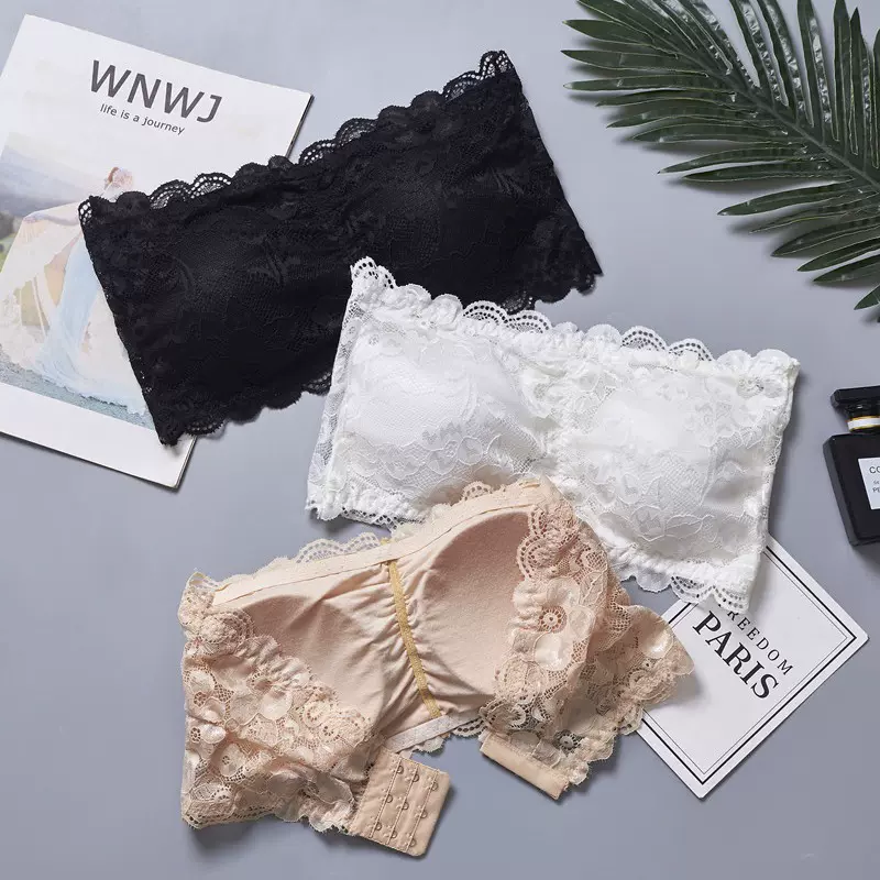 蕾丝无肩带防滑抹胸大码内衣防走光背心带胸垫打底美背裹胸一字围