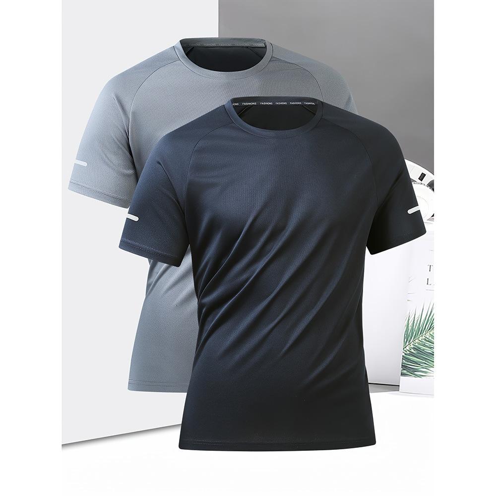 Conjunto de 2 camisetas unissex masculinas de secagem rápida - Camisetas de verão respiráveis, folgadas e com gola redonda para uso casual e ao ar livre._voghion.com