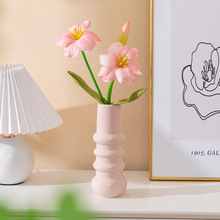 PU手感保湿3头开口郁金香仿真花高档假花客厅室内餐桌装饰摆件