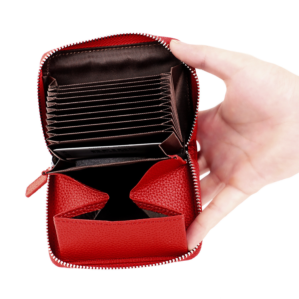 New Japanese Organ Multi slot Small Card Cover RFID Top Layer Cowhide Zipper Zero Wallet Coin Bag Trendy_voghion.com