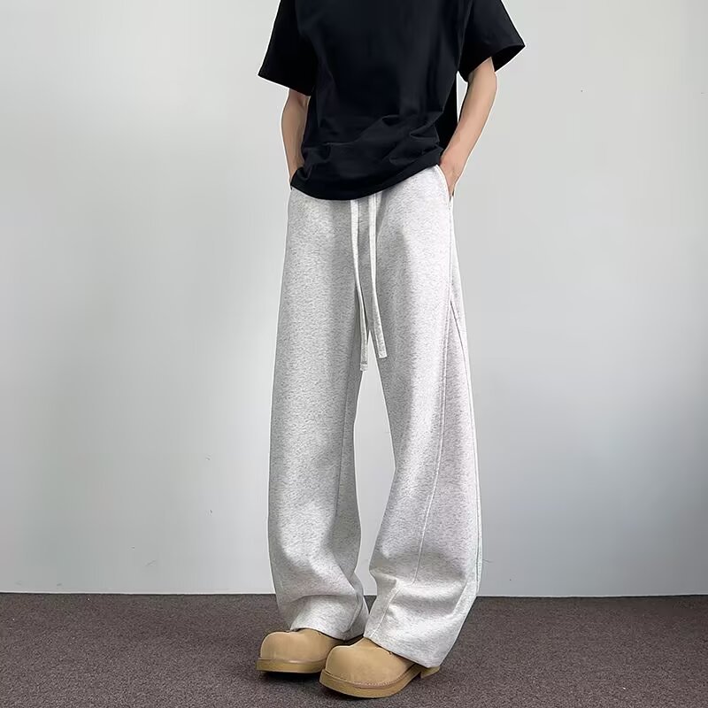 浅灰色直筒休闲裤男春款情侣百搭弯刀裤子美式复古青少年微喇卫裤