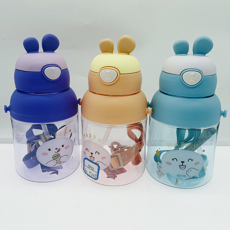 Baijia 5032 taza de plástico transparente niños estudiante taza de agua feliz taza de agua transparente con correa al aire libre hervidor de agua portátil