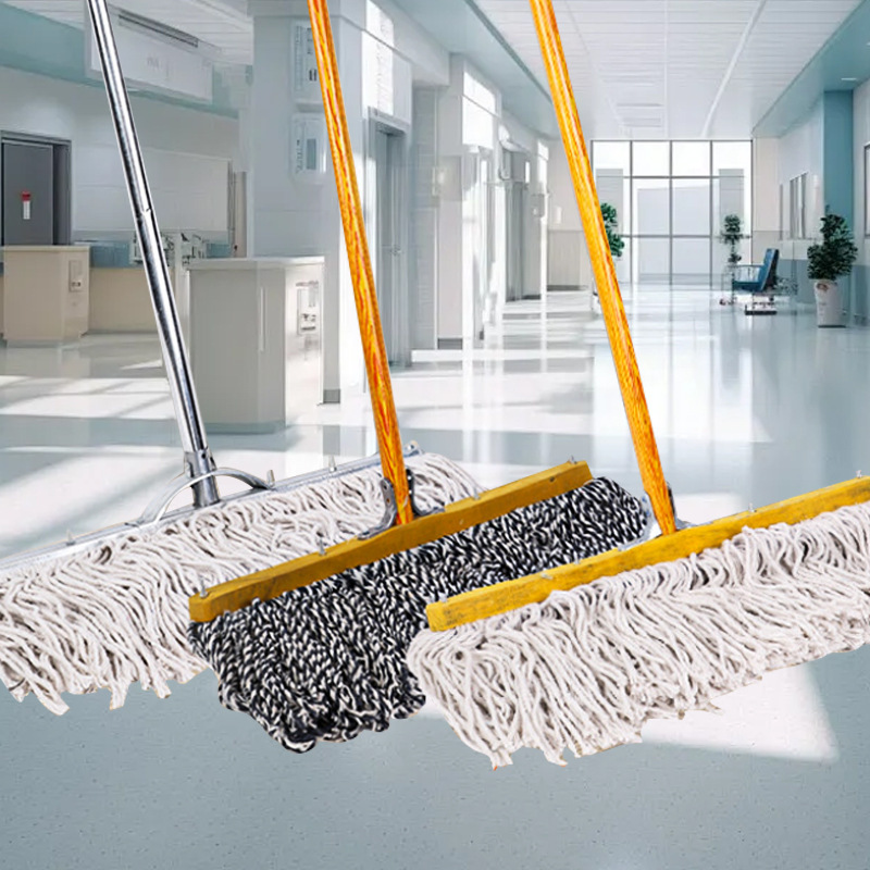 Cotton Mop Old-fashioned Mop School Property Cleaning Wide Mop Solid Wood Long Wide Head Home Mop