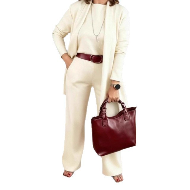 2025 European And American Cross-border Independent Station Women's Clothing Solid Color Round Neck Long Sleeve Top With_ecoleips.com