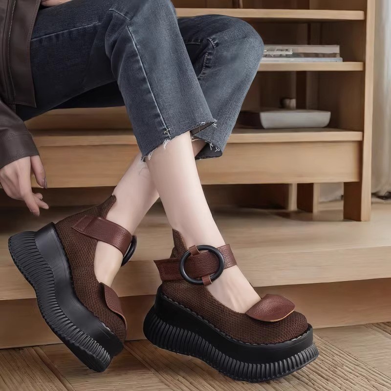 Summer fashionable retro sandals platform wedge heel with velcro