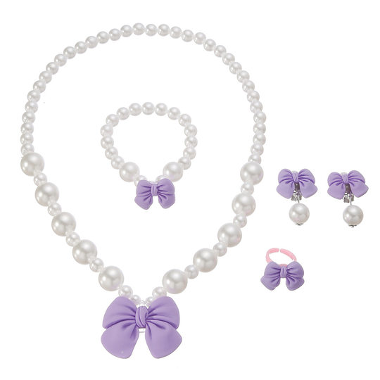 Children's Candy-Colored Pearl Necklace Bracelet Ring Individually Packaged Cute Bow Girl Jewelry Student Gift