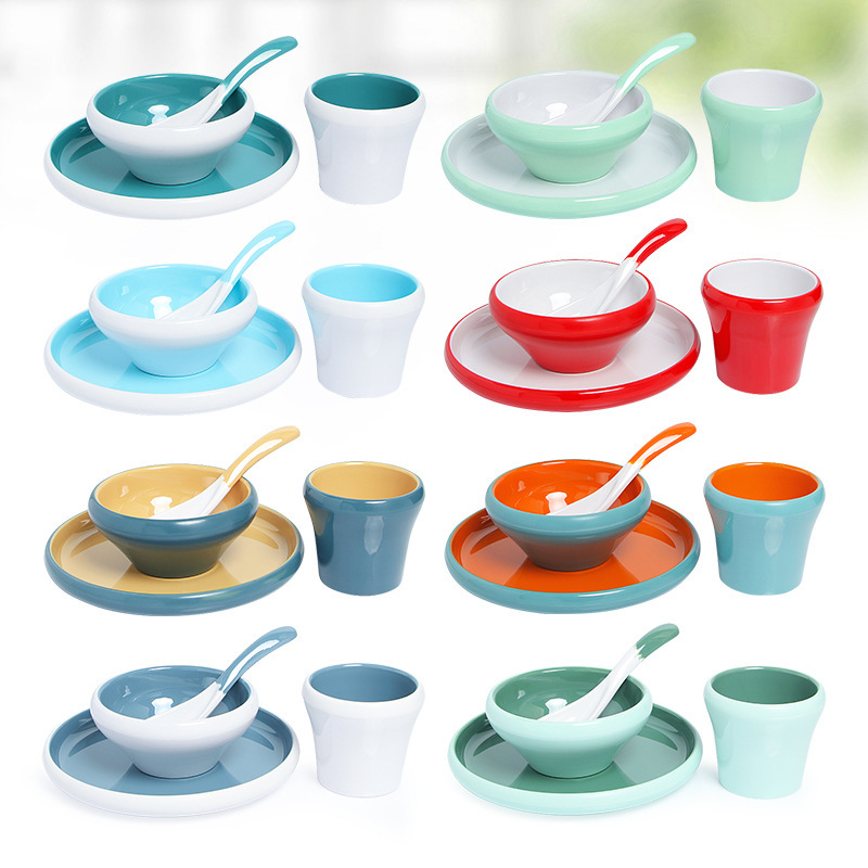 Two-color melamine tableware commercial hot pot restaurant hotel restaurant hotel upscale table thickened Anti-fall four-piece set Wholesale