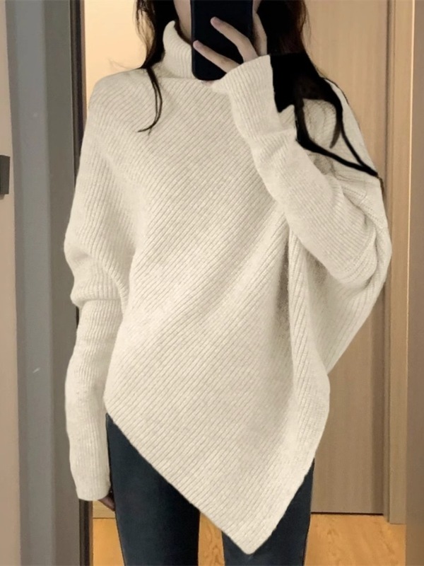 高领不规则小众设计感毛衣女秋季韩版宽松慵懒风软糯针织上衣加厚|undefined