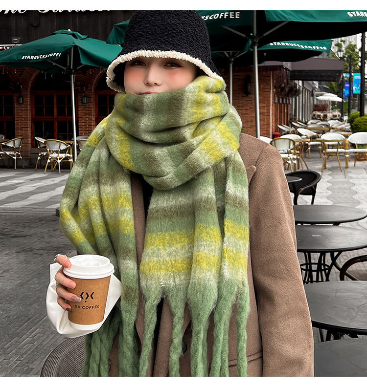 Striped Color Contrast Patchwork Scarf For Women Winter Shawl_voghion.com