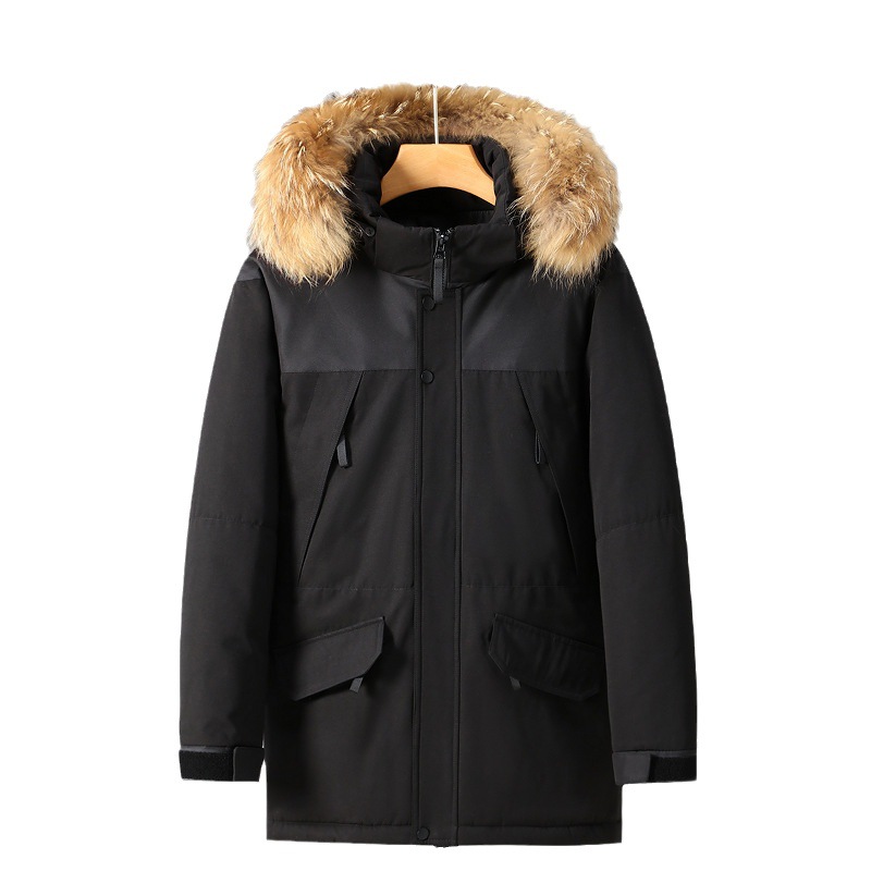 Men's outdoor detachable hooded waterproof workwear high-quality large wool collar cotton jacket, trendy outerwear_voghion.com