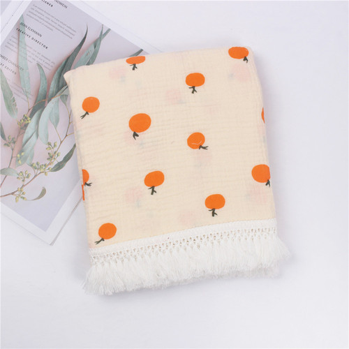 New European and American Children's Pure Cotton Printed Fringe Blanket Baby Gauze Wrapping Towel Infant Stroller Cover Blanket Summer Cooling Blanket