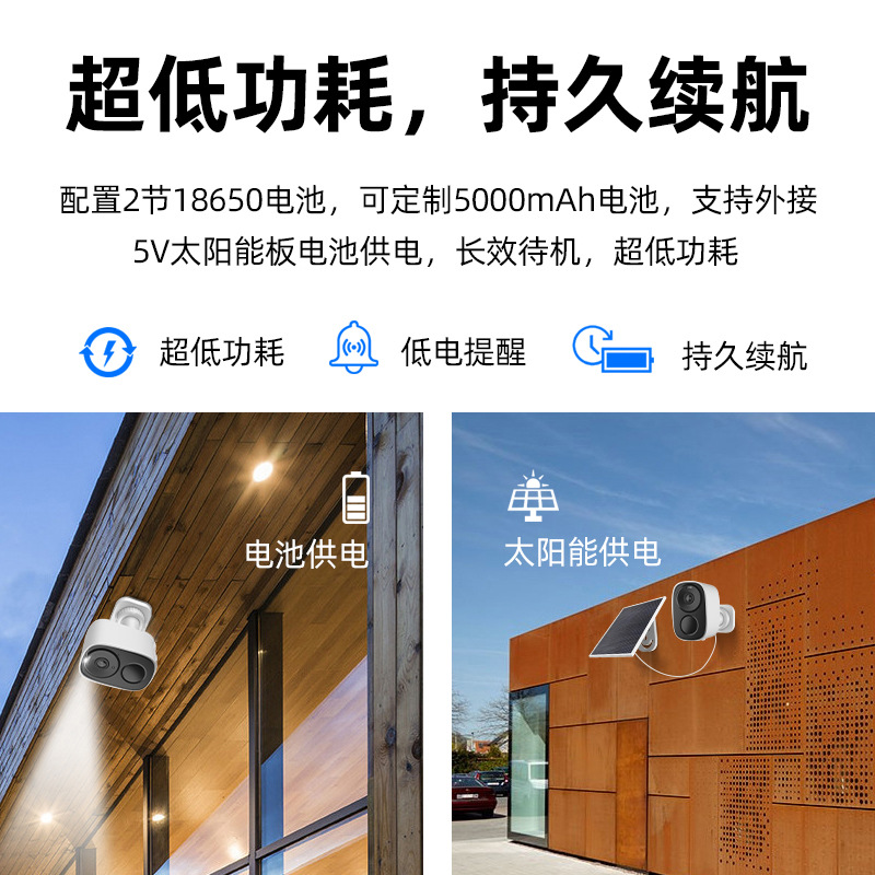 Cámara de vigilancia enchufable gratuita Cámara HD para interiores y exteriores Cámara de visión nocturna inalámbrica de larga duración sin red