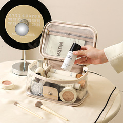 新款透明PU化妝包純色便攜式洗漱包高級防水大容量化妝品收納口紅