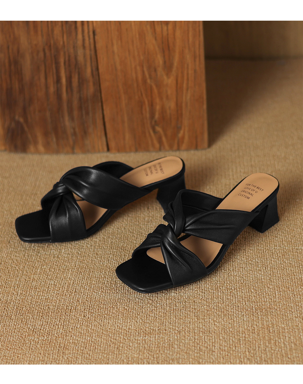 Sandal cao gót nữ quai ngang gót 5 cm phong cách cổ điển — đen chi tiết 16