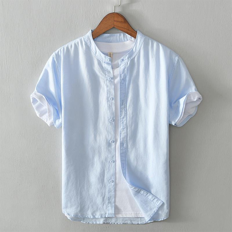L740 summer simple plain short shirt men's collar cardigan short sleeve cotton shirt men's coat a generation of hair
