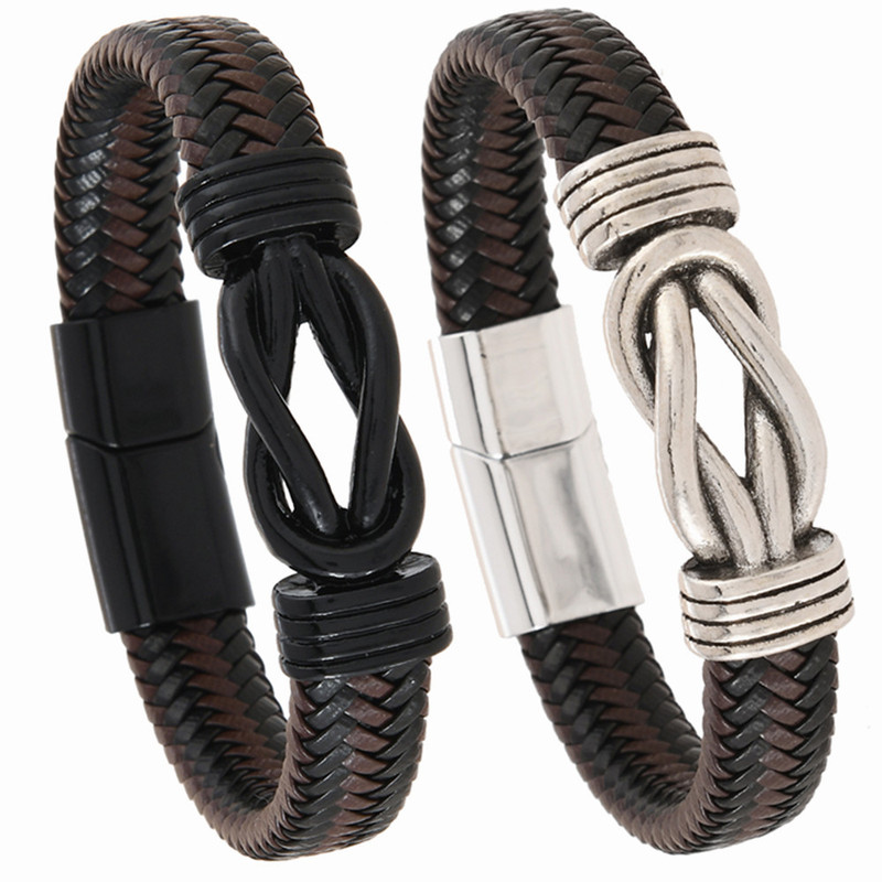 European and American New Style Men's Magnetic Buckle Bracelet, Personalized Hand-Woven Leather Bracelet, Fashionable Leather Hand Accessory, Trendy Style