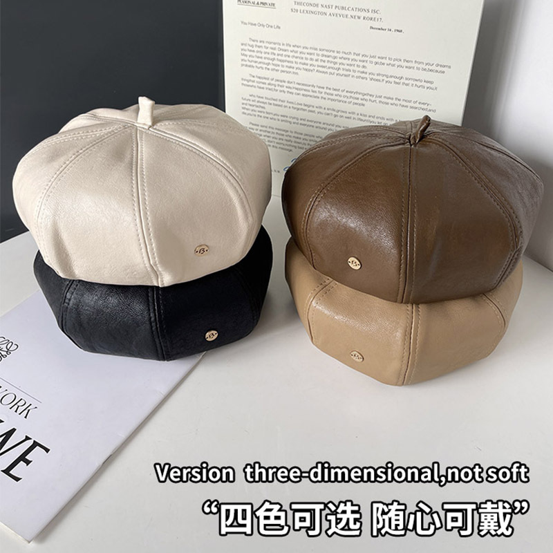 Corea del Sur pu boina de cuero de las mujeres sombrero octagonal japonés retro pintor sombrero de moda británico cara de aspecto sombrero de calabaza