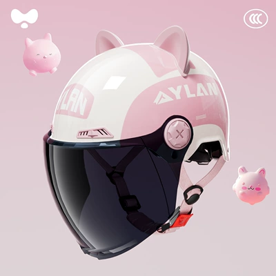 Factory Direct Sale of Yinglan Helmets Motosiklet kaskı (dəbilqə) - peach-blossom-pink-cat-ear-sun-protection-long-mirror-3c-new-national-standard-class-a-one-size