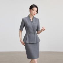 黑色短袖西装套装女薄款职业正装商务风售楼部物业接待气质工作服
