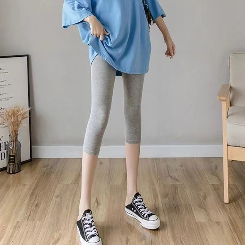 2025 Summer and Autumn Women's Seven-Point Leggings Solid Color Stretchy Slimming Mid-Length Pants for Outerwear or Layering Thin Skinny Pants