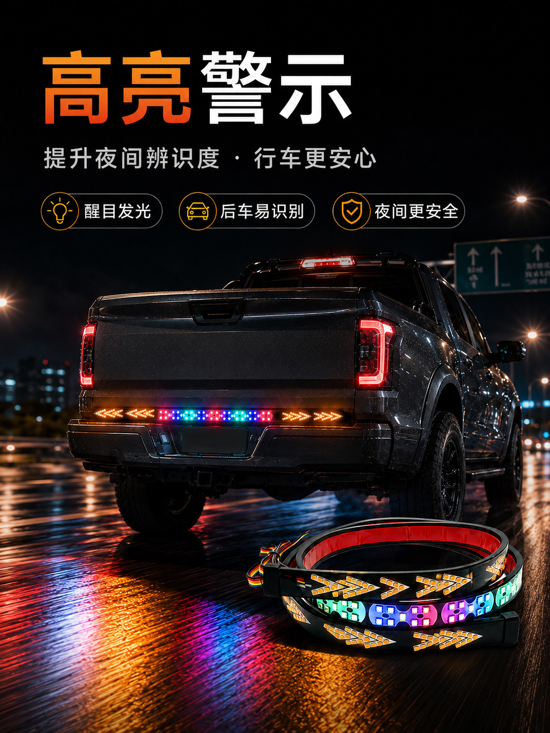 New truck fishbone tail light, multifunctional LED rear light, universal car sequential turn signal light, colorful flowing light
