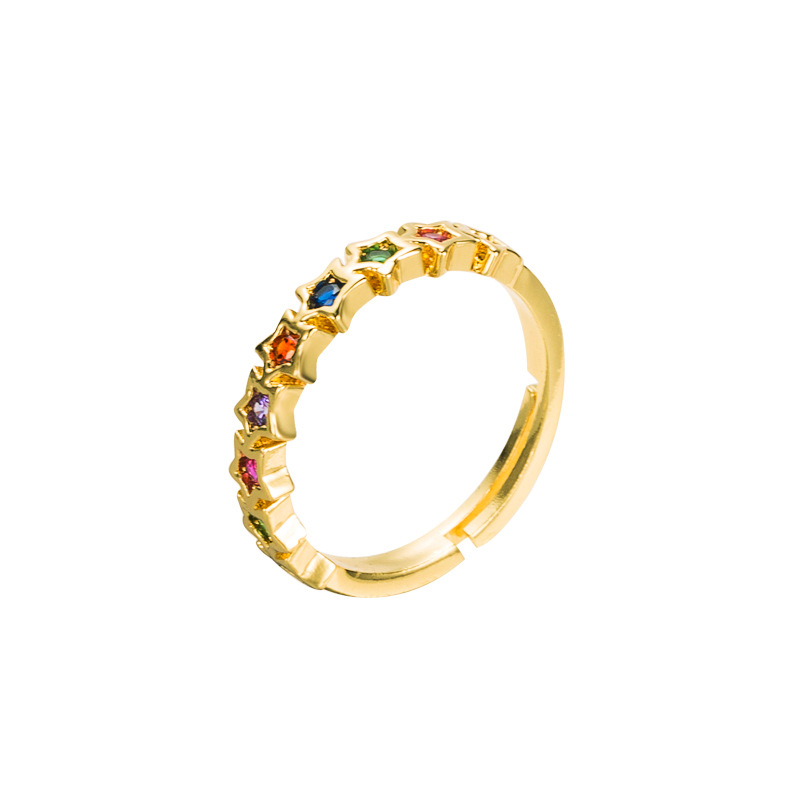 Unisex Gender Fashion Copper-plated Gold Micro-inlaid Color Zircon Ring