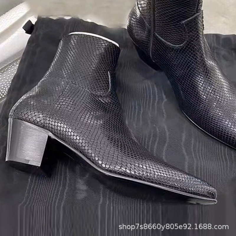 Трансграничная Внешняя торговля Персонализированные ботинки CHELSEA BOOT CHELSEA со змеиным узором Мужские кожаные джинсовые ботинки Martin на высоком каблуке с острым носком