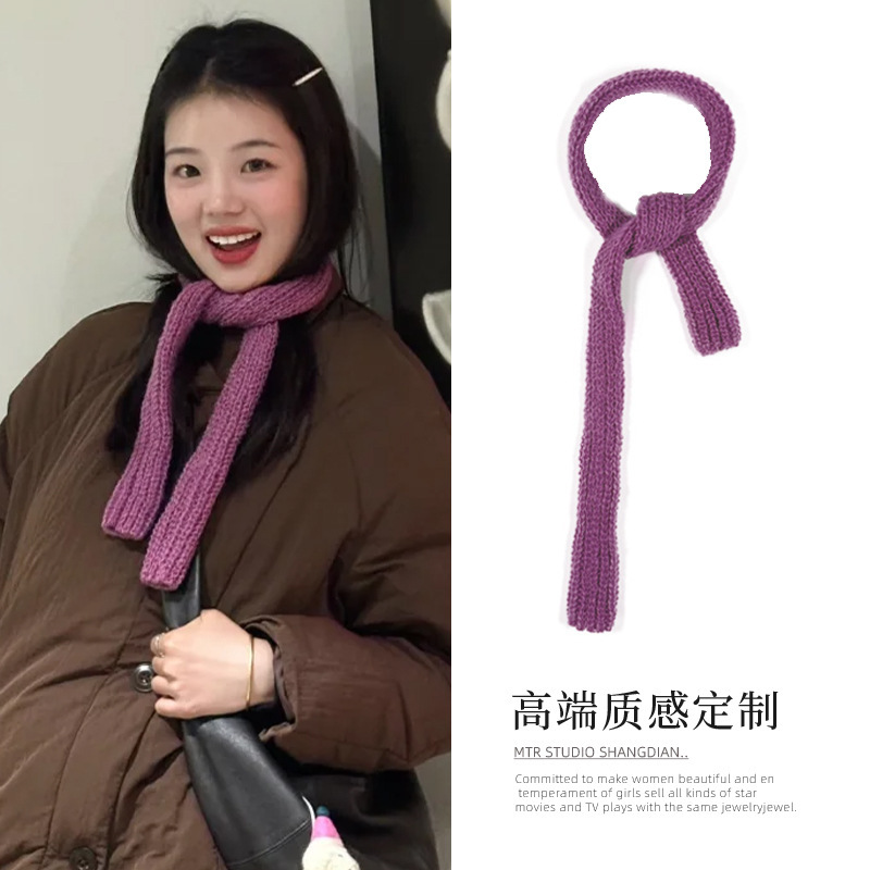 超好搭~粉紫色短款小围巾小众设计感凹造型圆筒毛线小围脖配饰女|undefined